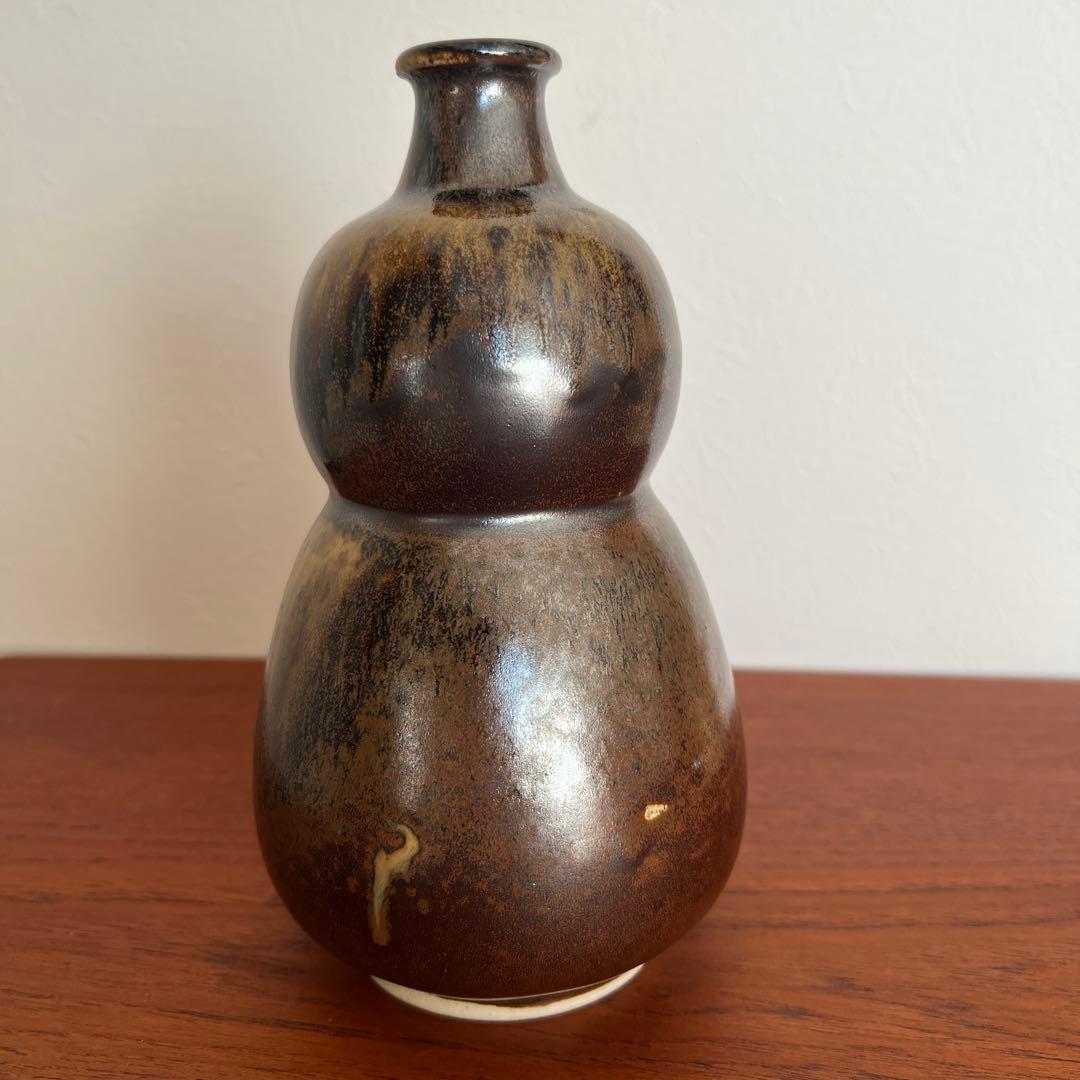 【希少】瀬戸本業窯 水野半次郎作 鉄釉瓢形壺 民藝