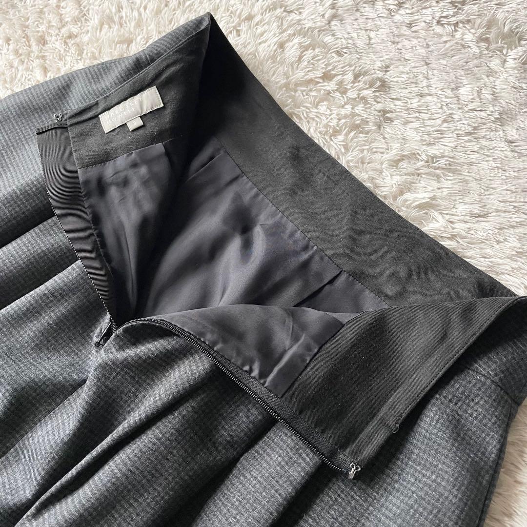 マーガレットハウエル 美品 ウールタックスカート 2 チェックグレー