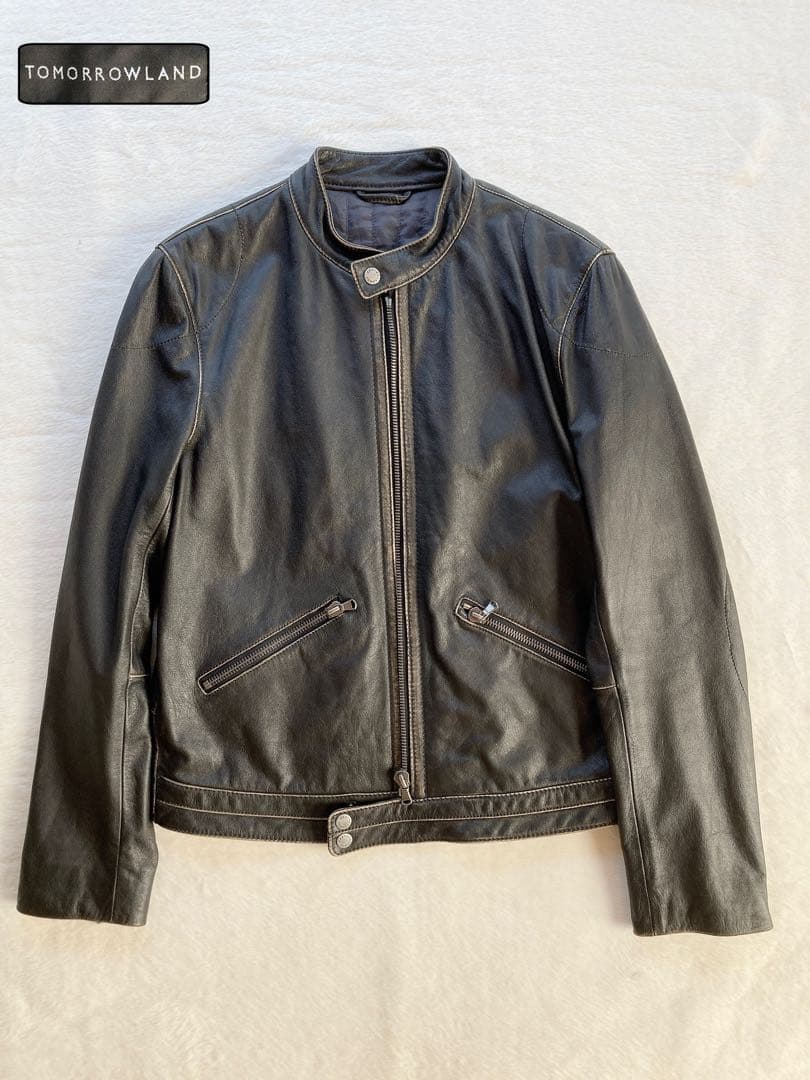 TOMORROWLAND ブラック牛レザー　シングルライダースジャケット