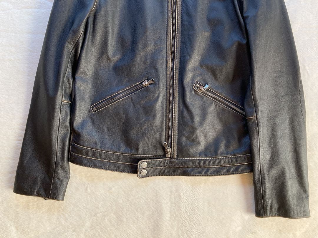 TOMORROWLAND ブラック牛レザー　シングルライダースジャケット