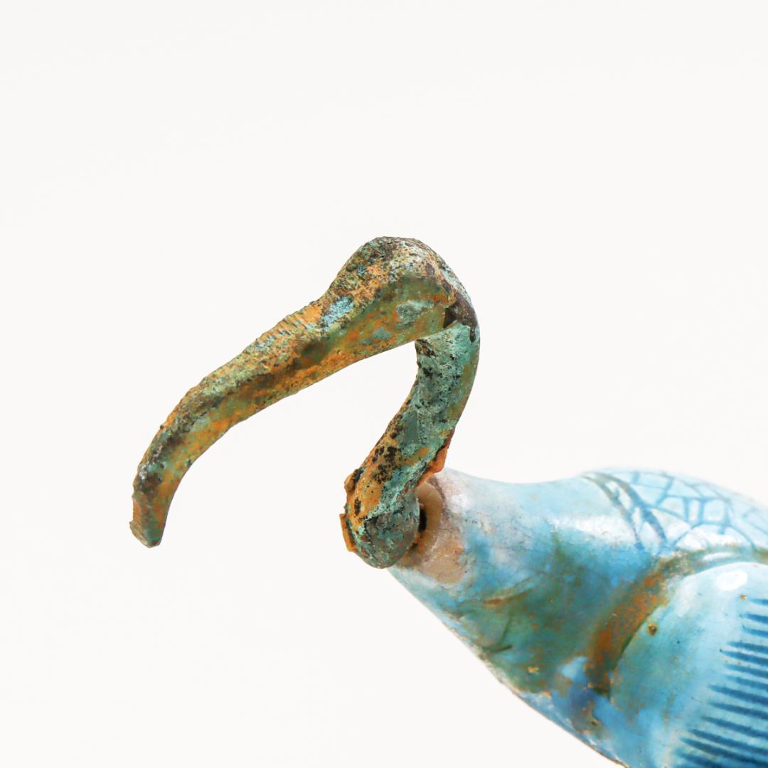 エジプト トキ アミュレット 銅と陶器 置物