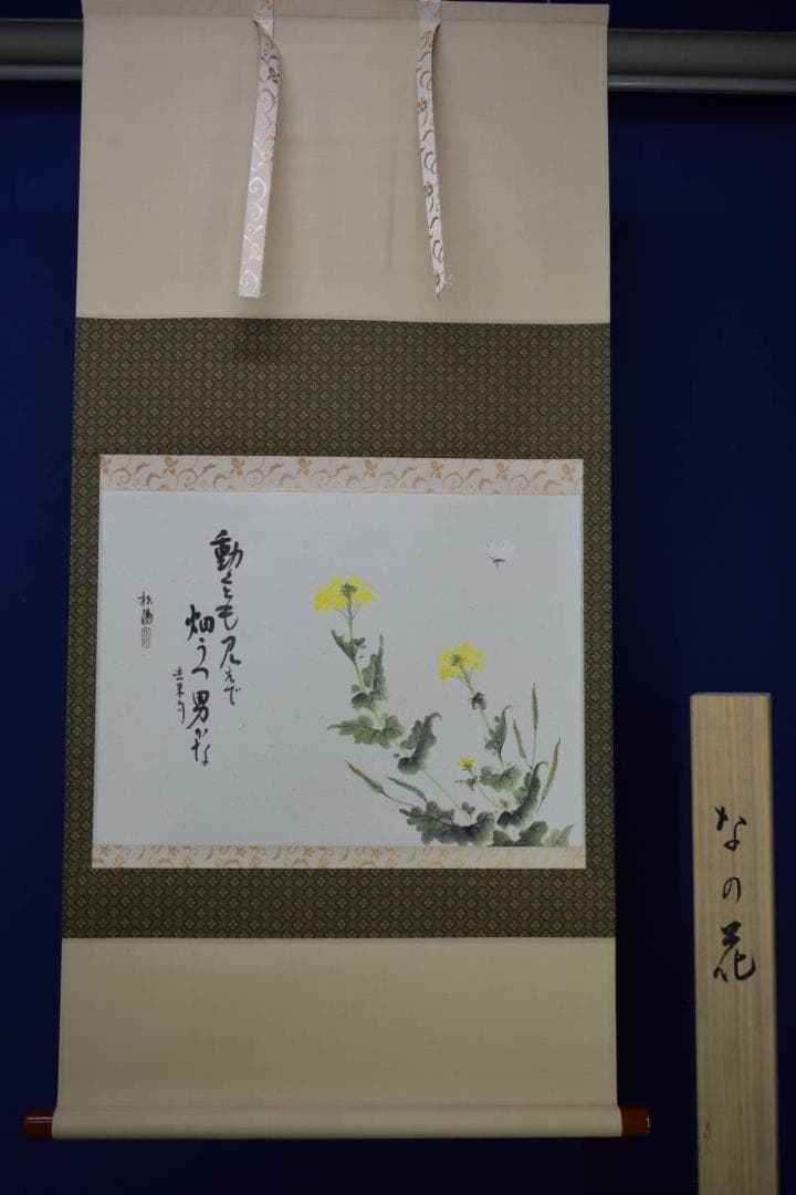 真作/松陽/なの花画賛/桐共箱付/布袋屋掛軸HG-822