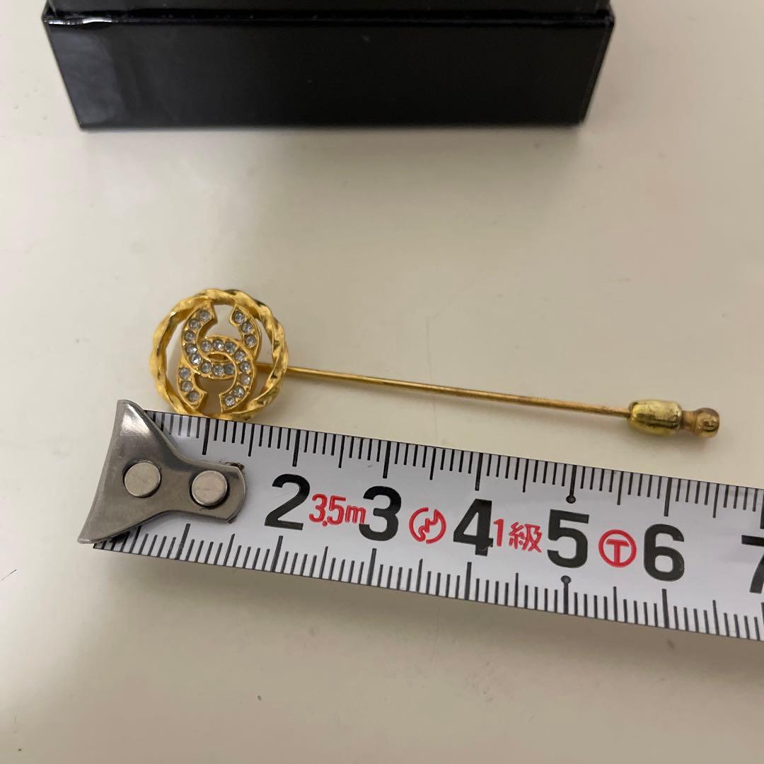 ヴィンテージ　シャネル　ピンブローチ　ラインストーン　ココマーク　ゴールドメッキ