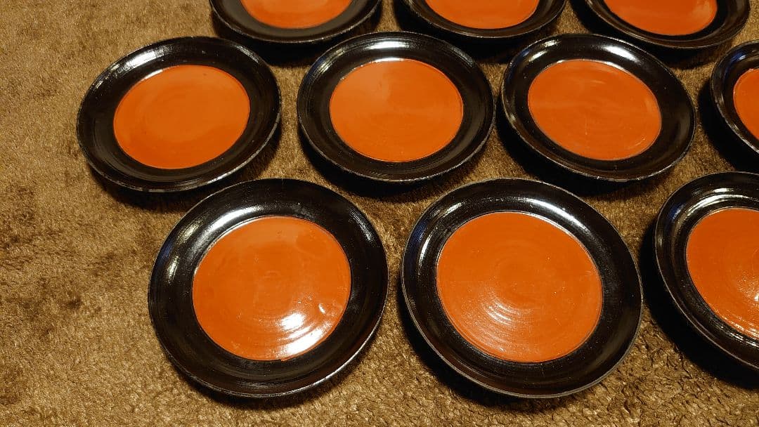 輪島塗　漆器　朱塗　栗色　豆皿　菓子皿　台皿　蔵出し　１０客