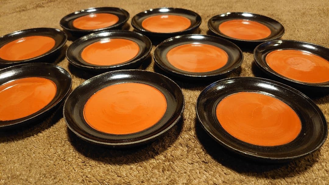 輪島塗　漆器　朱塗　栗色　豆皿　菓子皿　台皿　蔵出し　１０客