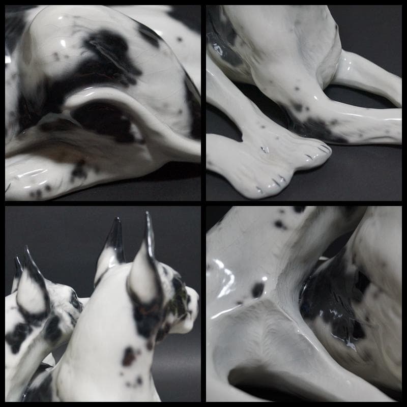 イタリア製Ceramiche Ronzan大型可愛らしい2匹グレート デーン置物