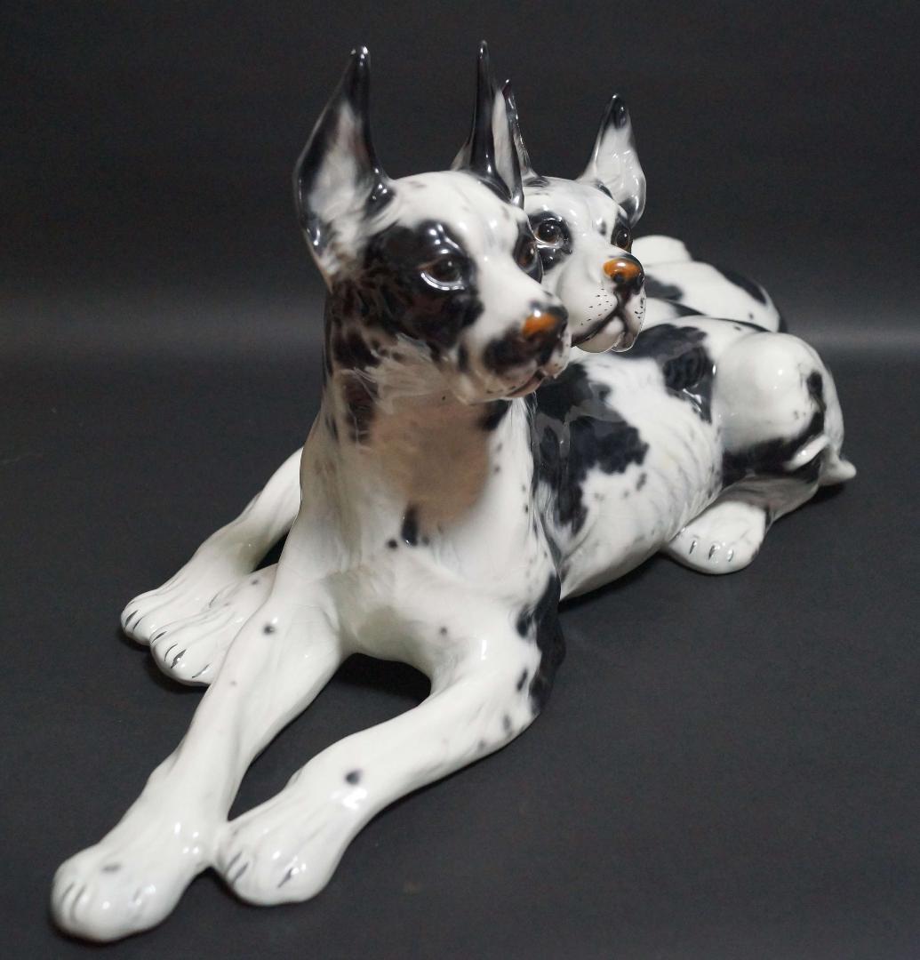 イタリア製Ceramiche Ronzan大型可愛らしい2匹グレート デーン置物