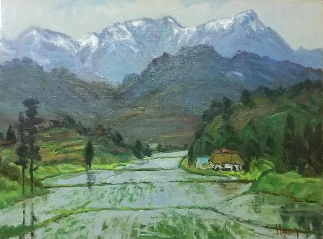 油絵「早春」船形山 1986 P12 絵画