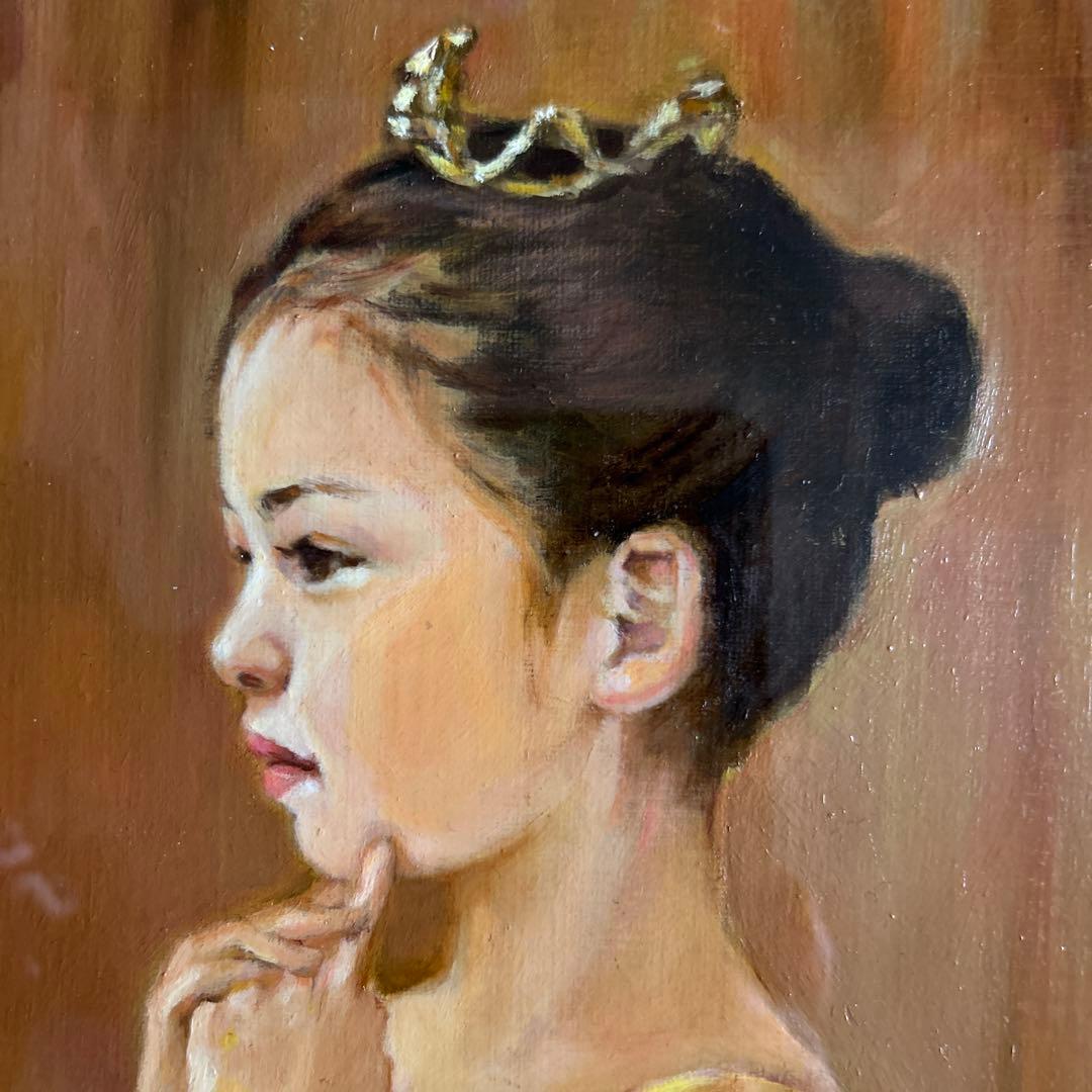 絵画　油彩画　少女　岸本和子　「明日へ」