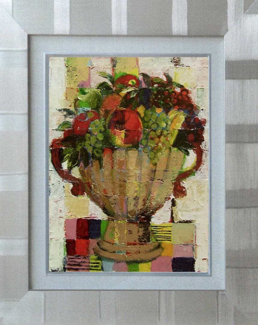 油絵 菅家令子 絵 絵画インテリア 額付(黒) uF6-113002 静物 果物