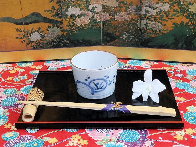 古伊万里　染付　竹籠に秋草紋の図　蕎麦猪口　A015AS-CYu