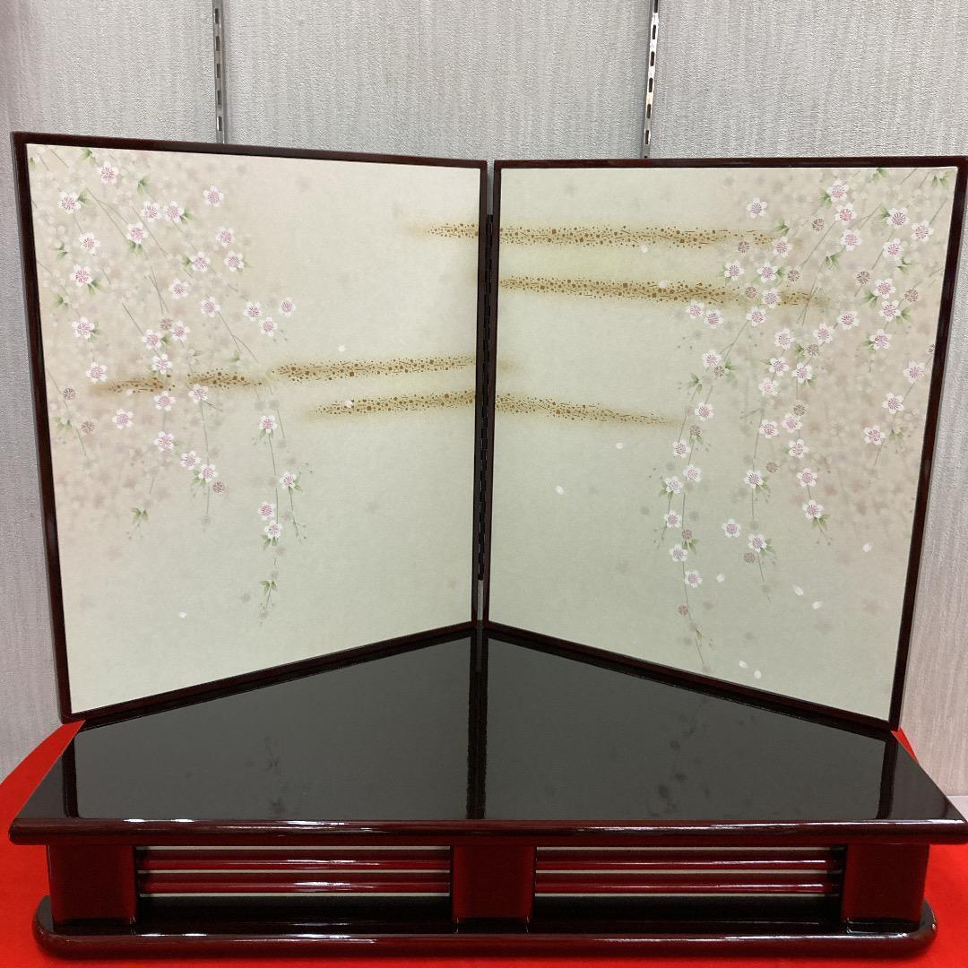 F22 高級塗り台と屏風のみ　台巾75㎝位　ひな人形飾り台　親王飾り