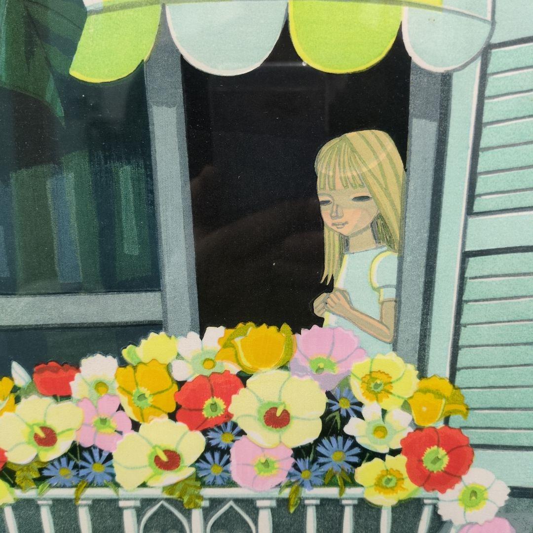 人気作家、池田修三の木版画 「花の窓」です。サインとエディションがあります