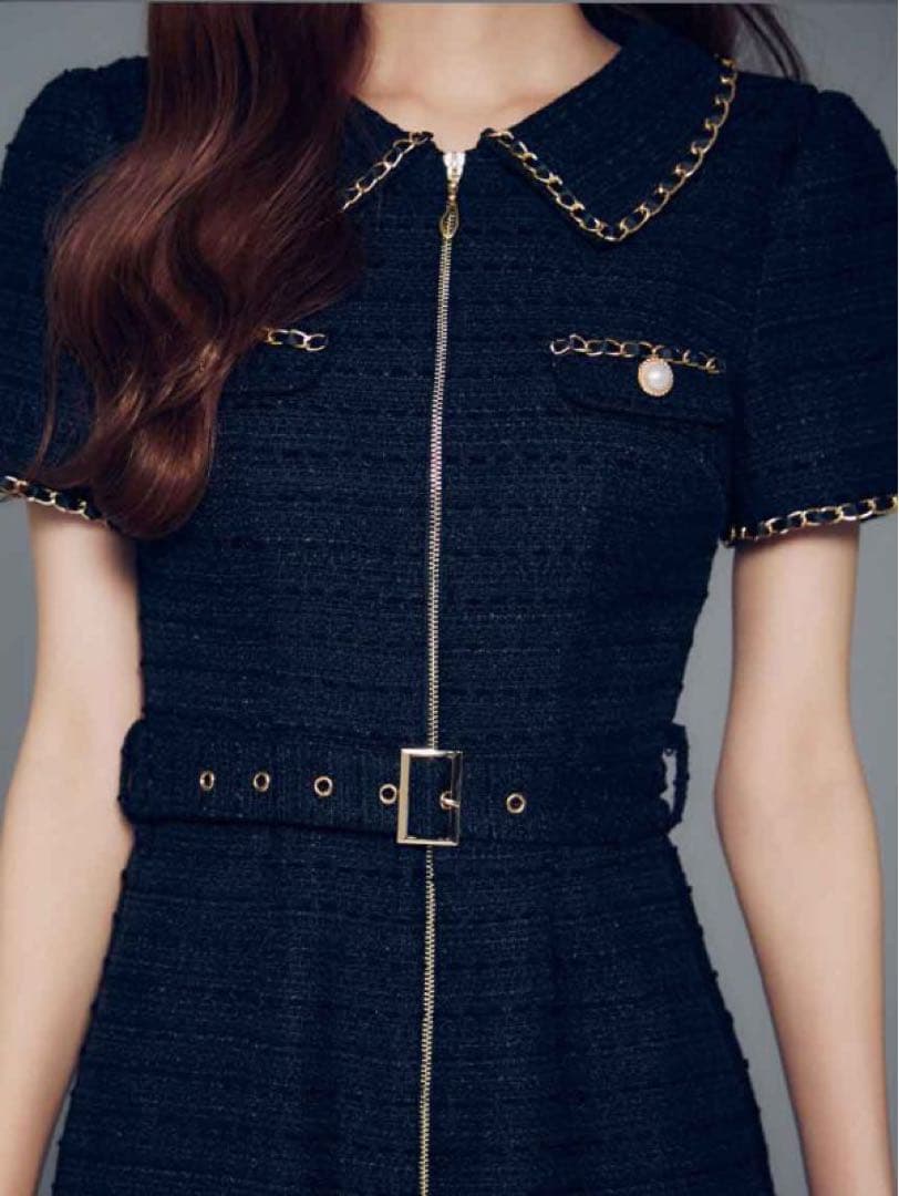 ✴︎JEWELS✴︎ 新品未使用　フロントジップツイードワンピース/キャバドレス