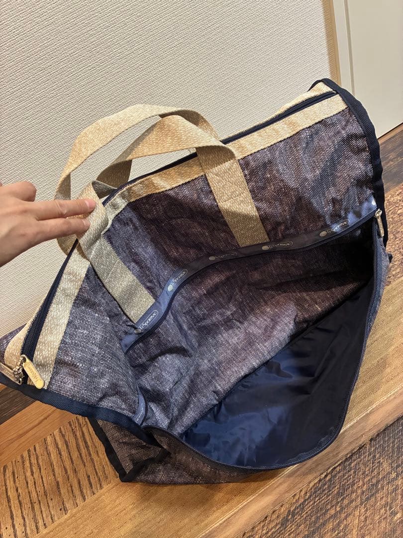 新品同　レスポートサック ボストンバッグ　デニムブルー×霜降りベージュ