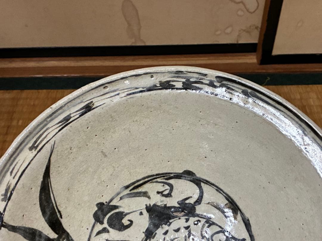 スコータイ ソコタイ 鉄絵タイ焼物 黒呉須 安南 魚紋鉢 箱入 時代物