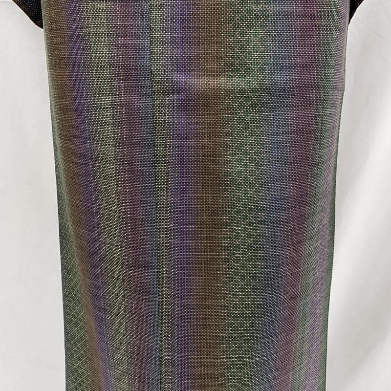 509mt59〇一元式 本場大島紬 7マルキ 縞 菱繋ぎ 紫 緑 水色〇美品
