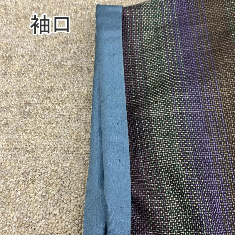 509mt59〇一元式 本場大島紬 7マルキ 縞 菱繋ぎ 紫 緑 水色〇美品