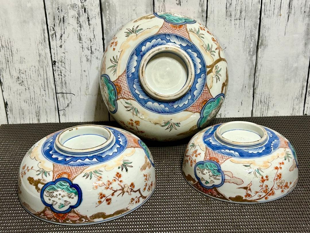 古伊万里　上手物　三重鉢　花鳥図　龍　縁起物　金彩色絵　江戸〜明治期時代物/骨董