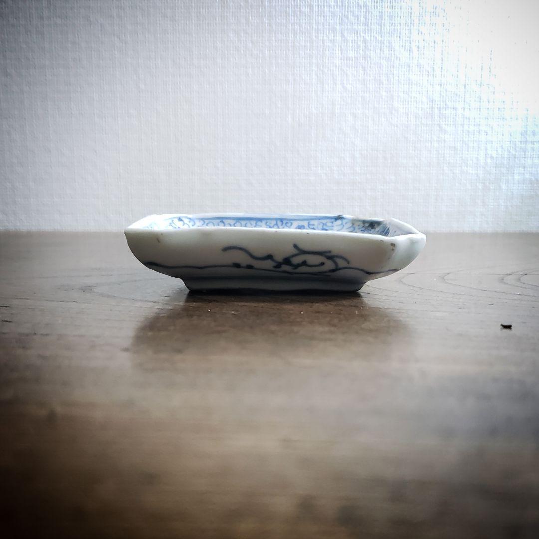 小皿 角皿 豆皿 微塵唐草 江戸 染付 古伊万里 訳あり ヒビ