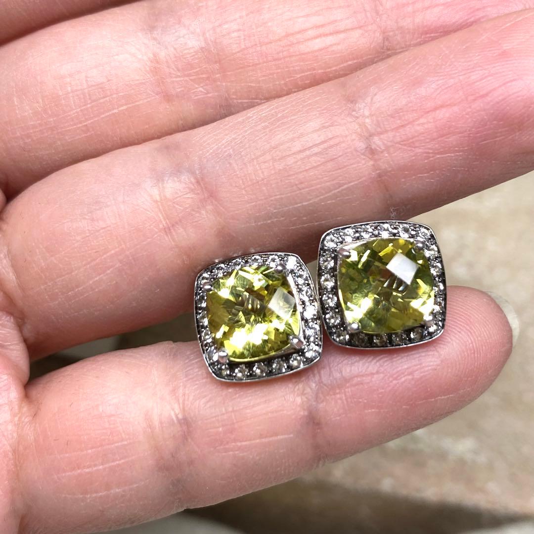 ⑬美品☆SILVER925☆レモンクォーツのクラシカルなピアス☆WGカラー