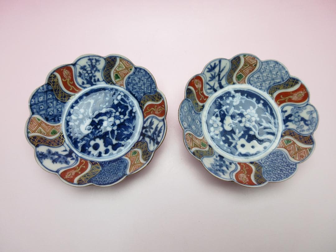 松竹梅 花鳥紋 祥瑞手風 小皿12枚 レトロ アンティーク MOR70627