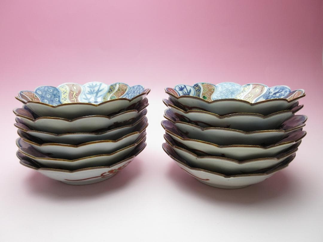 松竹梅 花鳥紋 祥瑞手風 小皿12枚 レトロ アンティーク MOR70627