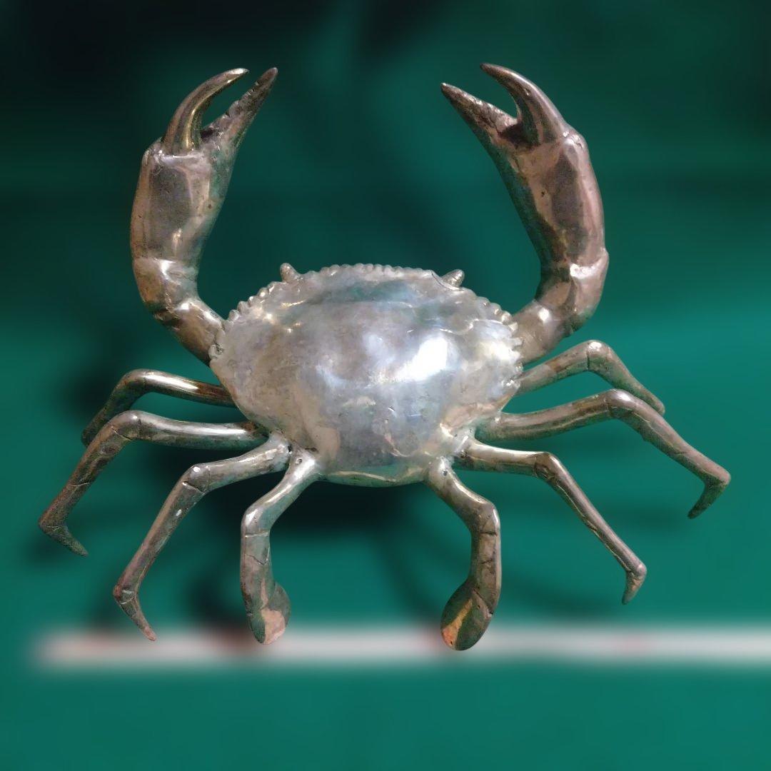金属製カニの装飾品 大型 シルバー 銅製　迫力あります。