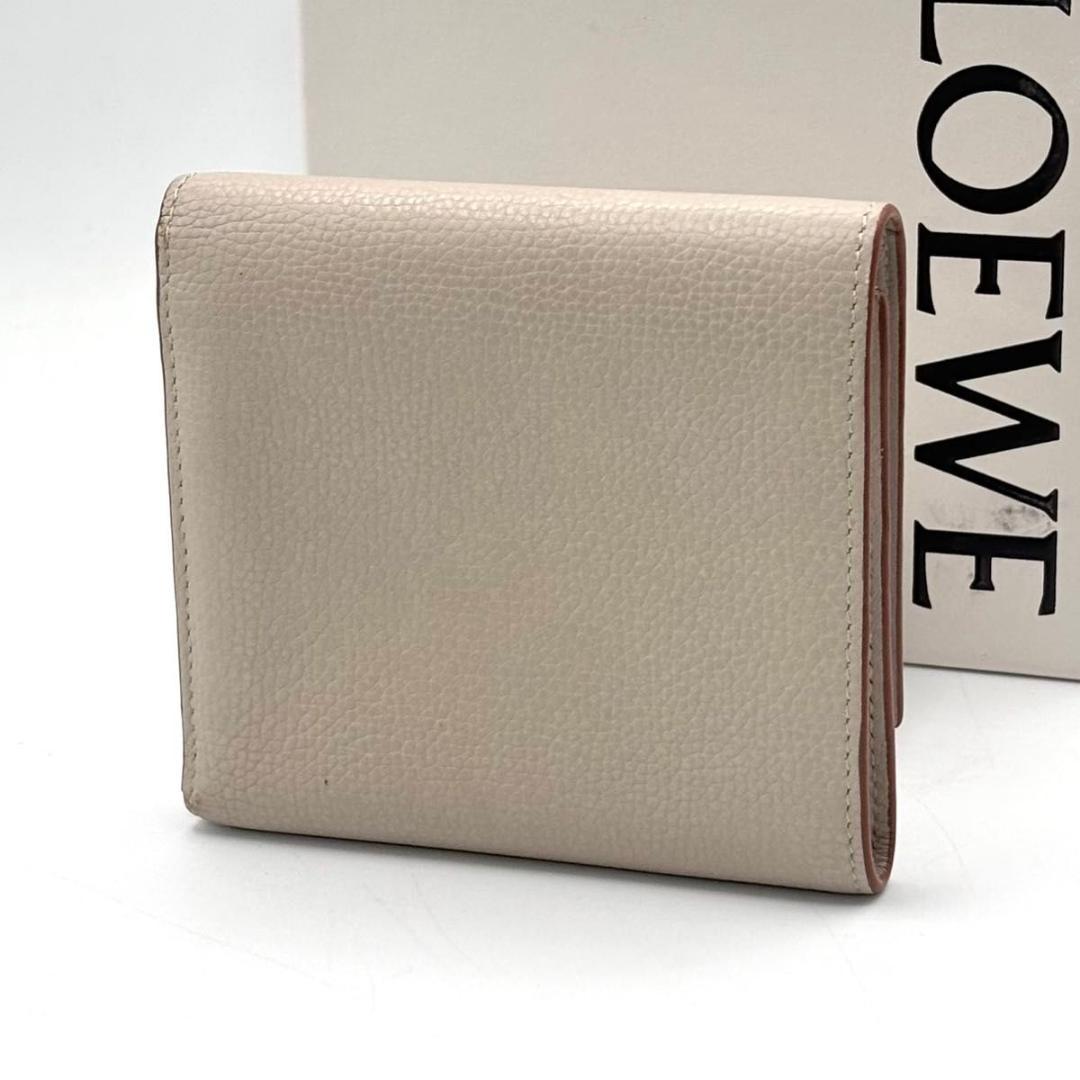美品 箱袋付属 ロエベ 三つ折り財布 アナグラム ベージュ コンパクト 小銭入れ