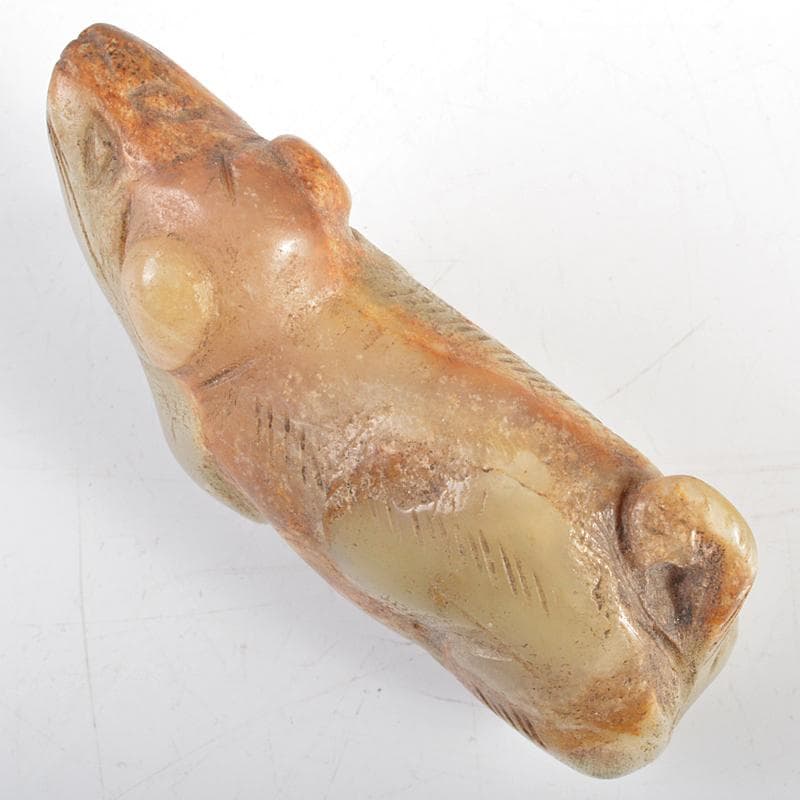 中国　玉石彫刻　犬　置物　V　R5558