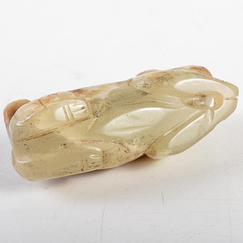 中国　玉石彫刻　犬　置物　V　R5558