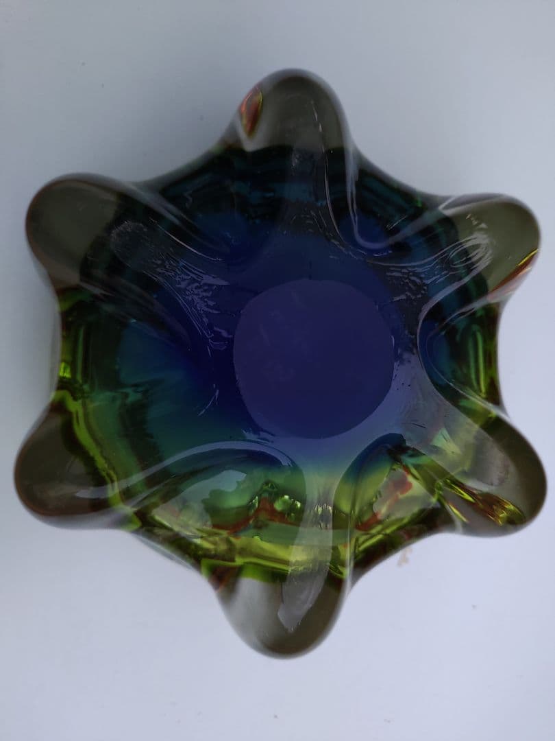 マルティグラス　灰皿　レトロ　オレンジ花柄　グリーン