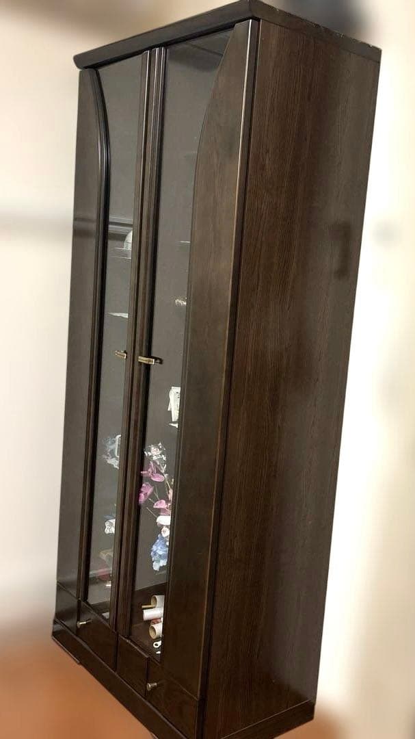たのメル便発送　ダークブラウン クリア扉付 ディスプレイキャビネット　飾り棚