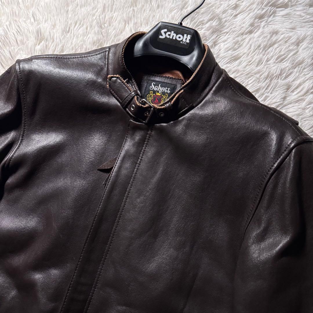 i*2様 極美品✨schott ライダースジャケット 羊革　ラムレザー ブラウン