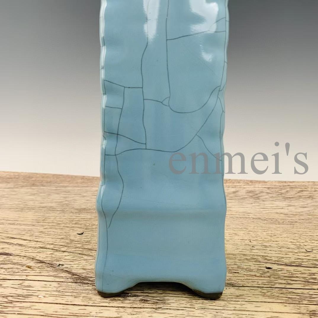 中国古美術・宋官窯風 金彩詩文青瓷瓶・花瓶・青釉・陶器・茶道具・文房置物・賞物