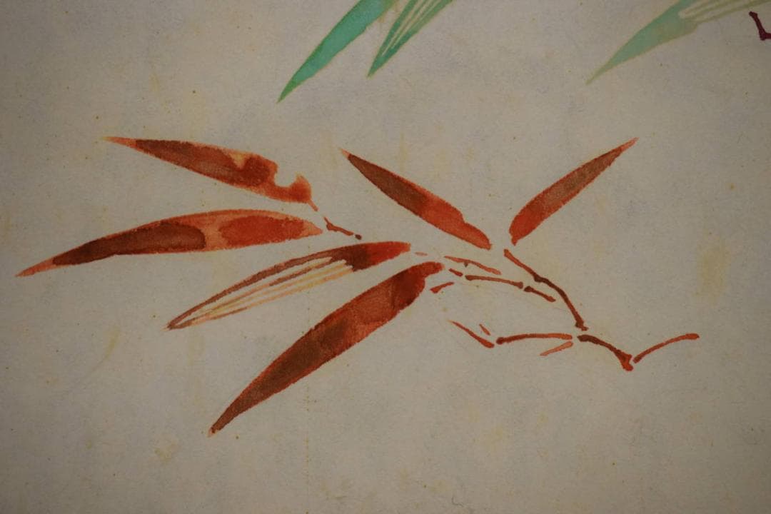 川合玉堂/笹図/桐共箱太巻箱付/布袋屋掛軸HJ-383