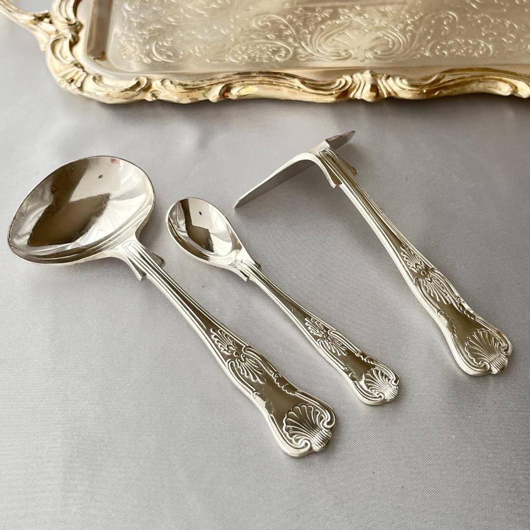 【英国】 キングスパターン ミニサーバー 3本【シルバープレート】