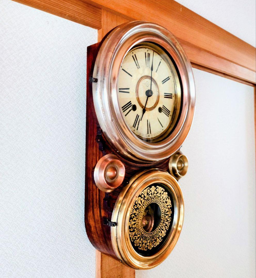 〈完動・美品〉精工舎　真鍮被せ四ツ丸達磨型ゼンマイ振り子時計　アンティーク古時計