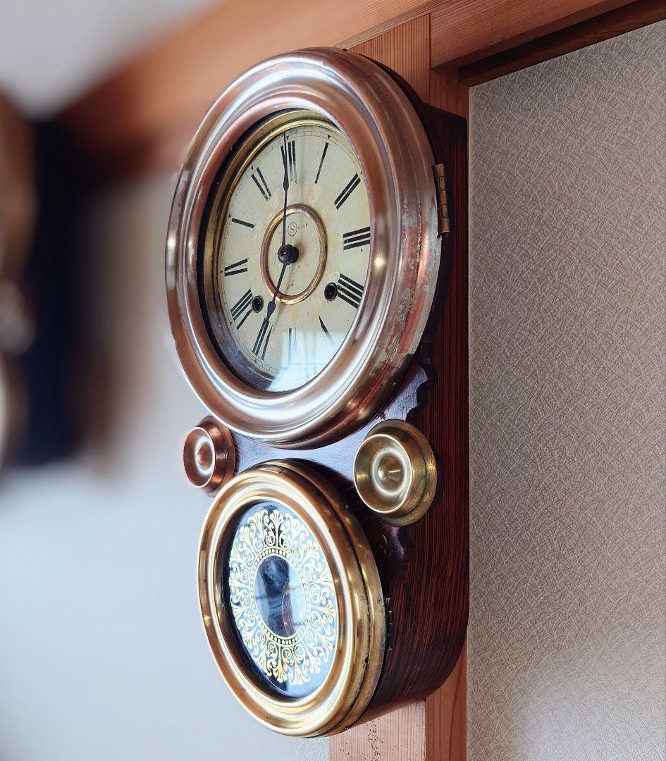 〈完動・美品〉精工舎　真鍮被せ四ツ丸達磨型ゼンマイ振り子時計　アンティーク古時計