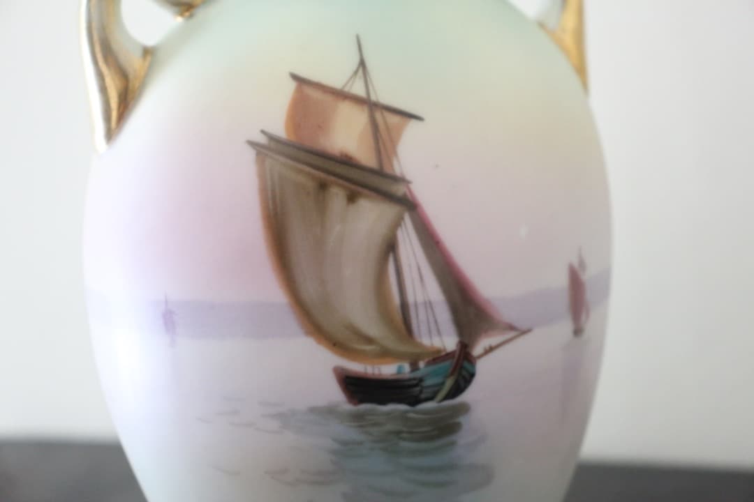 アンティーク　オールドノリタケ　里帰り　金彩　金盛り　取手付き花瓶