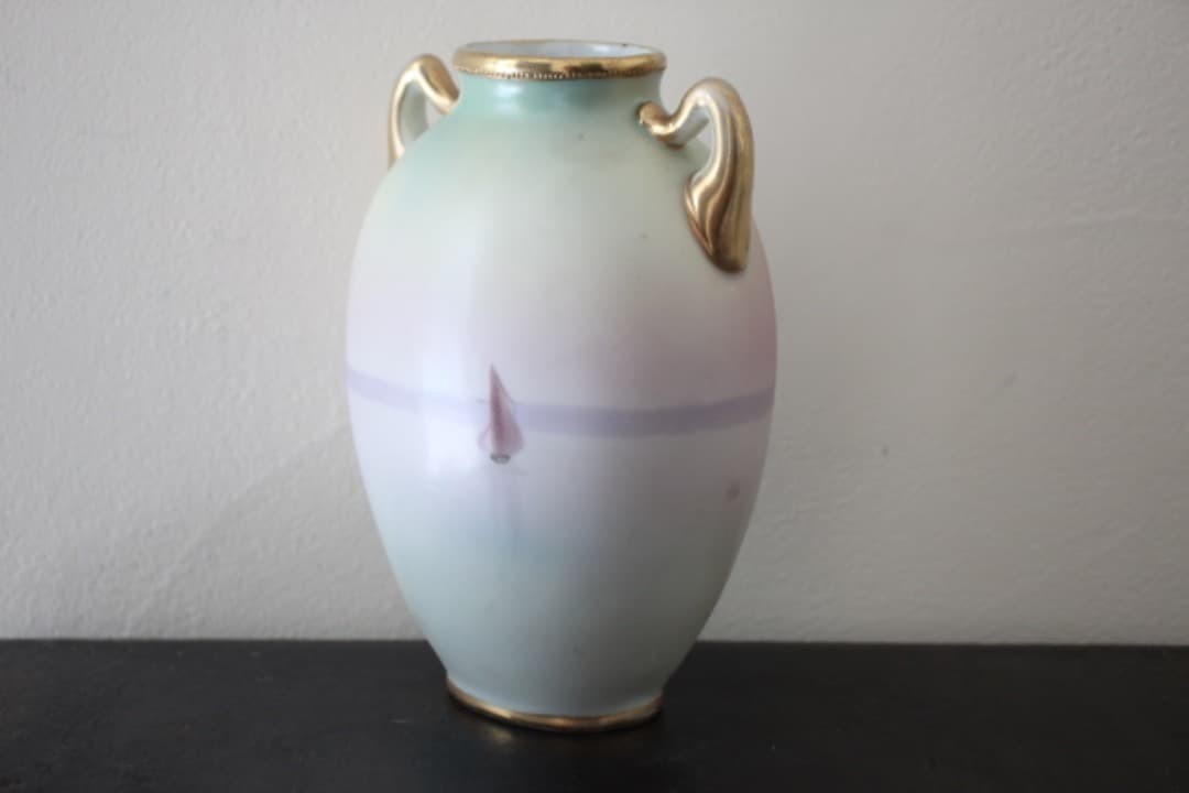 アンティーク　オールドノリタケ　里帰り　金彩　金盛り　取手付き花瓶