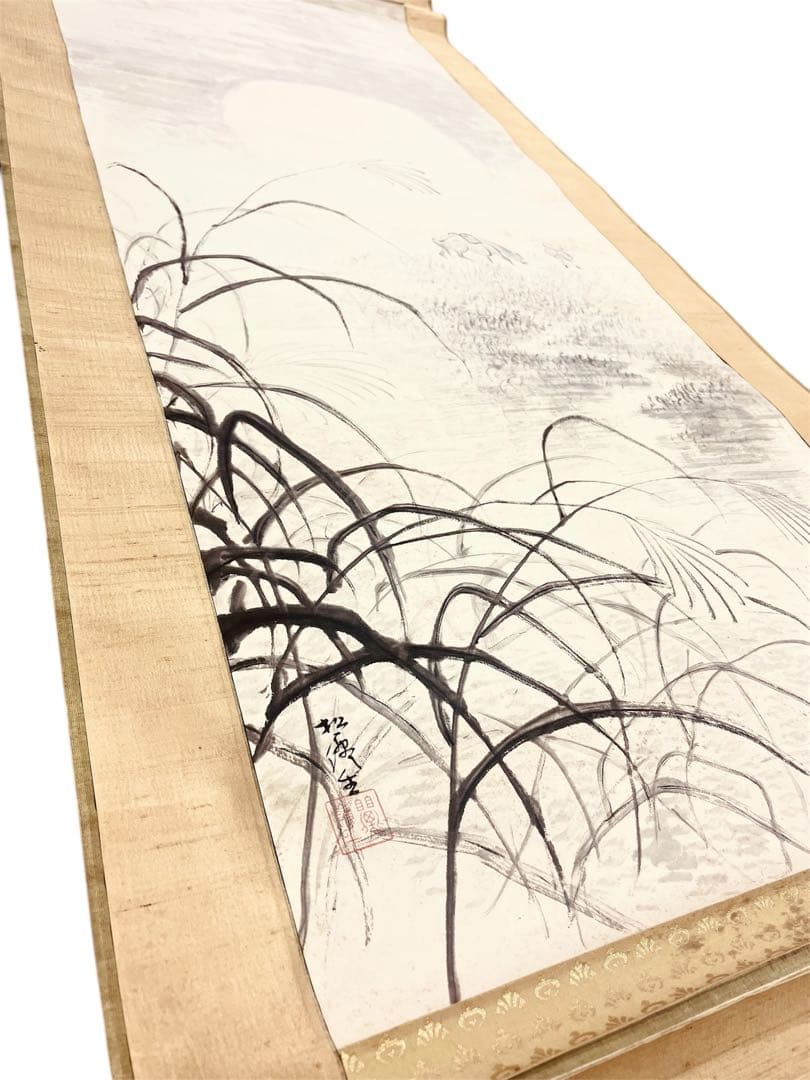 松村松僊　肉筆！掛軸　真作 水墨画 月と牛と農夫