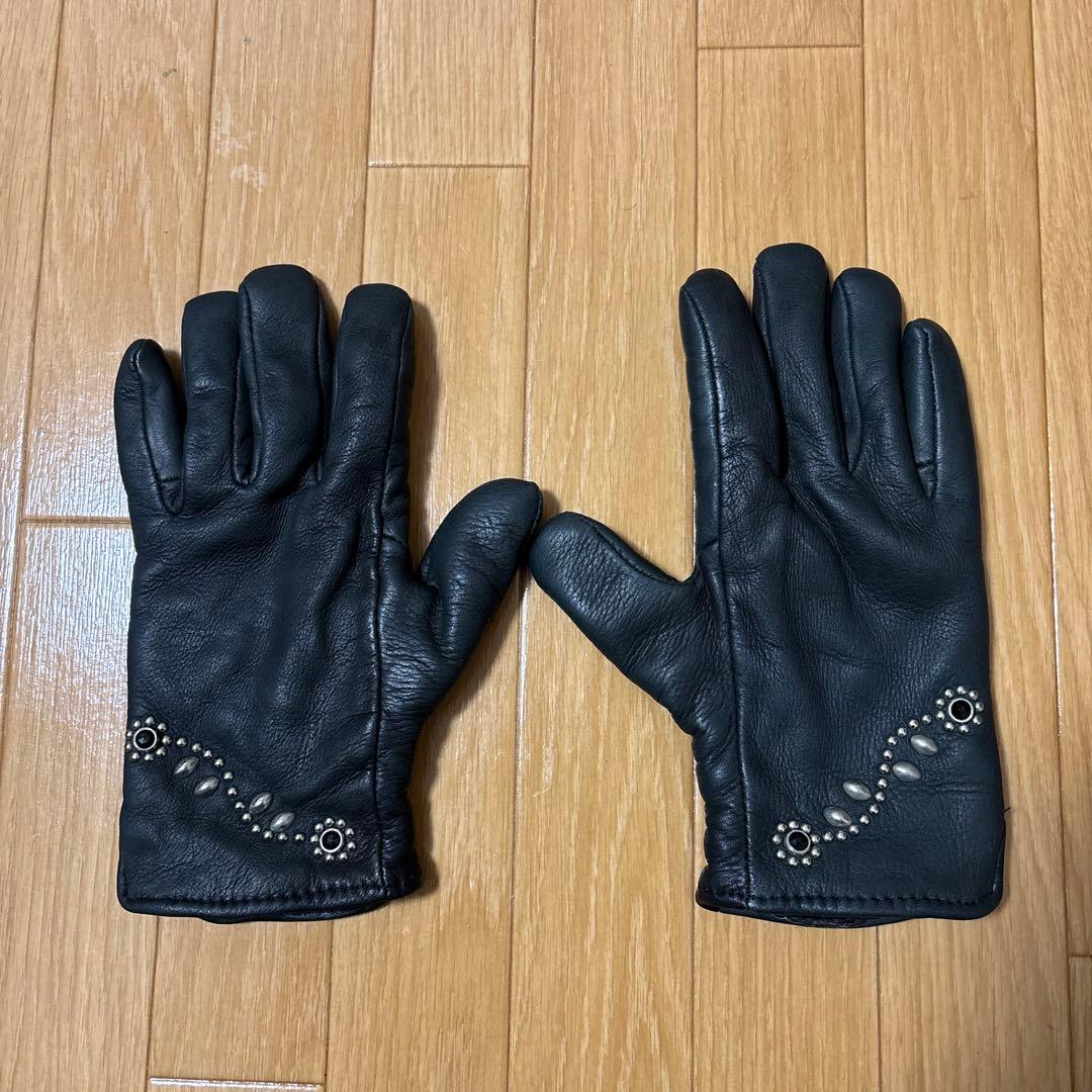 HTC フラワースタッズ　レザーグローブ　手袋　本革　美品　黒　アメリカ製