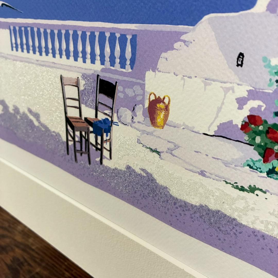 サルボ「エーゲ海 パノラマ」ミクストメディア 直筆サイン入 額装 イタリアの画家