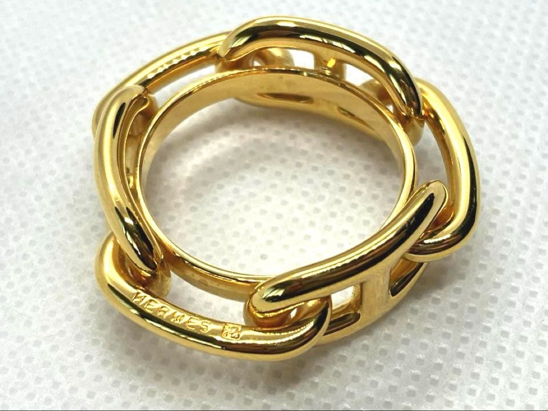 【美品】HERMES　エルメス　スカーフリング　シェーヌダンクル　ゴールド