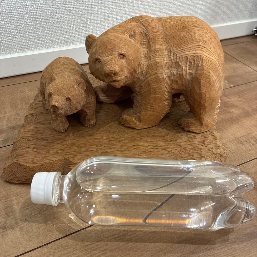木製クマ彫刻 大小2体　親子　北海道　クマ　インテリア