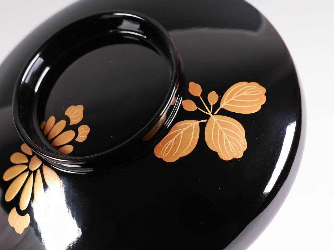 【CM400】天然木漆塗 菊桐鳳凰金蒔絵 黒塗 吸物椀 二客 昭和期 木製漆器