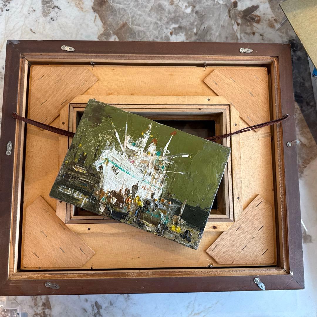 若林茂佳　港　油絵　額装　油彩