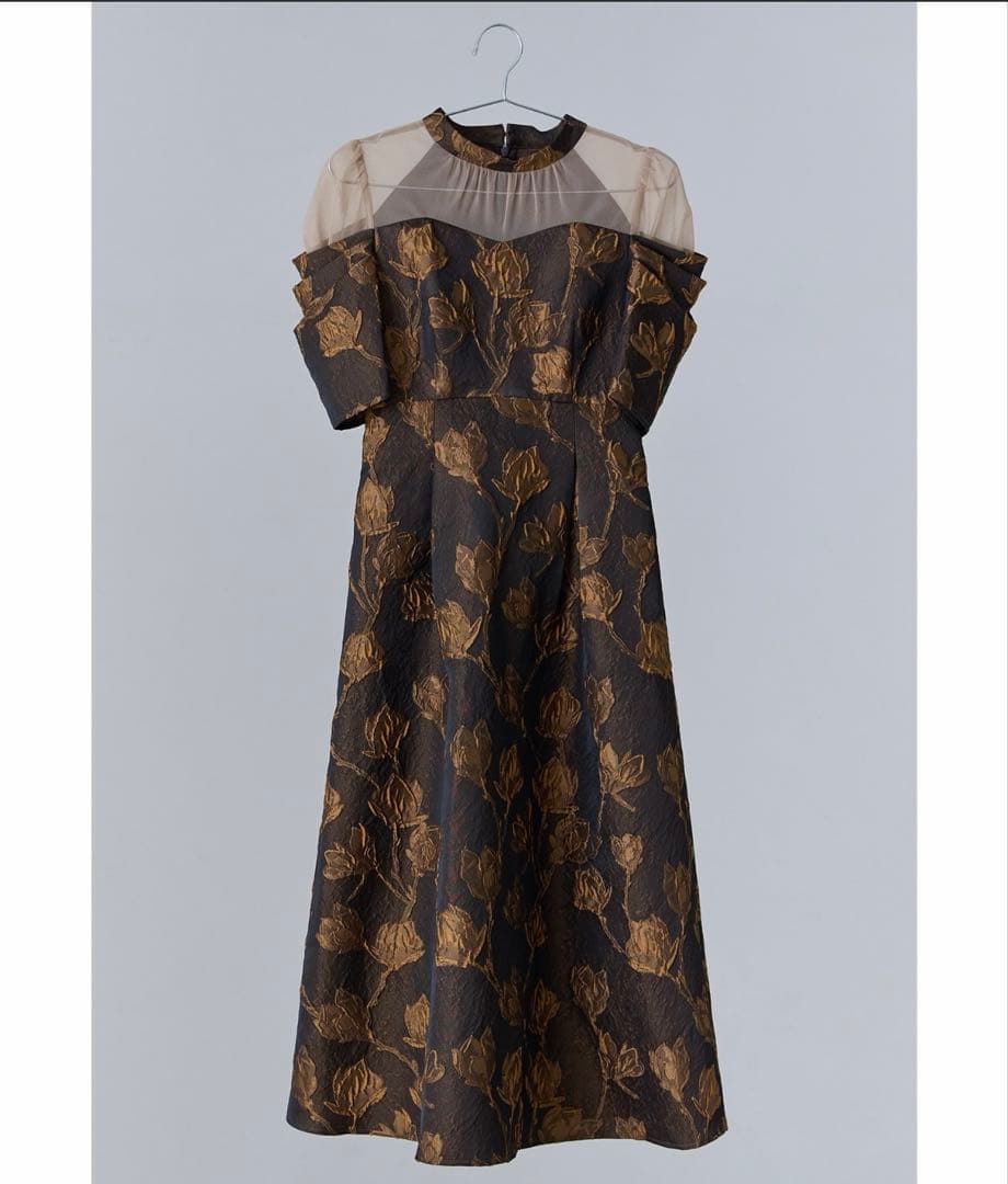 niana フラワージャガードフレアドレス ブラウン