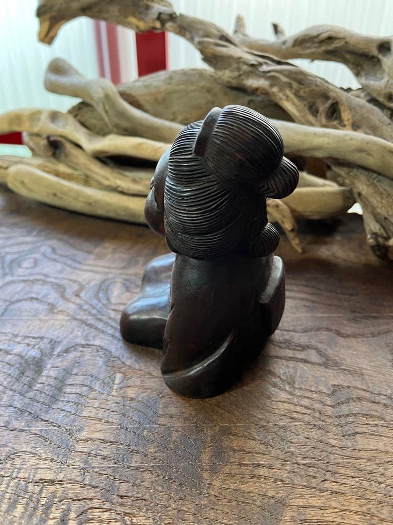 骨董／漆塗り／木製／置物／お多福／アンティーク／ヴィンテージ／希少